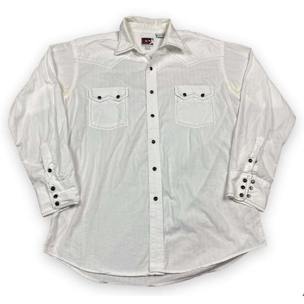 Vtg Brooks and Dunn Panhandle Slim White & Black Western Snap Shirt Smile Pkts L